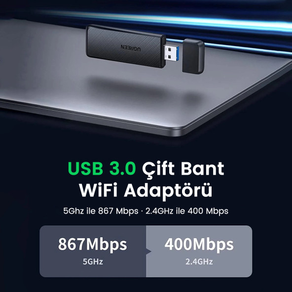 Ugreen AC1300 USB 3.0 1300Mbps 2.4/5Ghz Wi-Fi Kablosuz Alıcı Ağ Adaptörü - 2