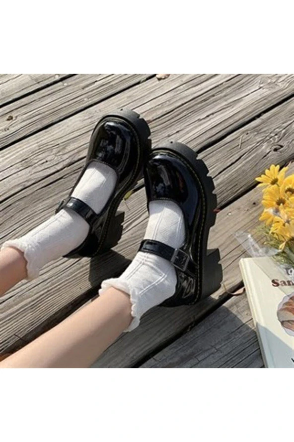 Touz Siyah Rugan Harajuku Tarz Lolita Ayakkabı