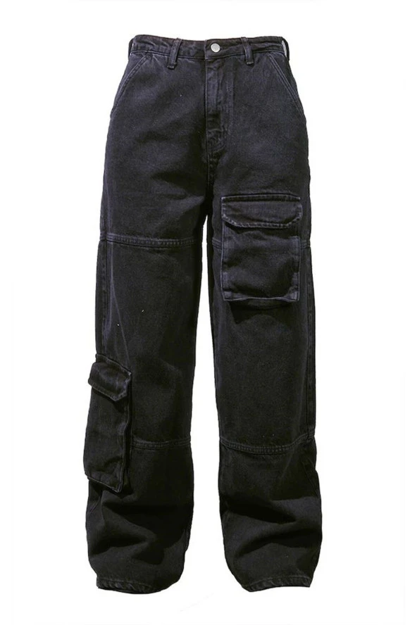 Y2K RECYCLED BLACK CARGO POCKET WIDE LEG JEAN