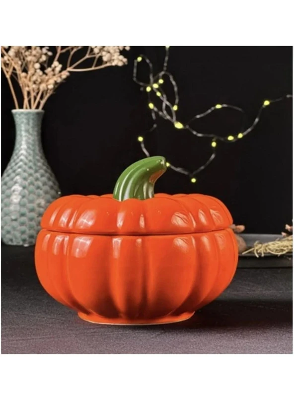 Tasarım Şekerlik Turuncu Balkabağı Şekerlik Kapaklı Şekerlik Pumpkin Şekerlik 13x9 Cm - 2