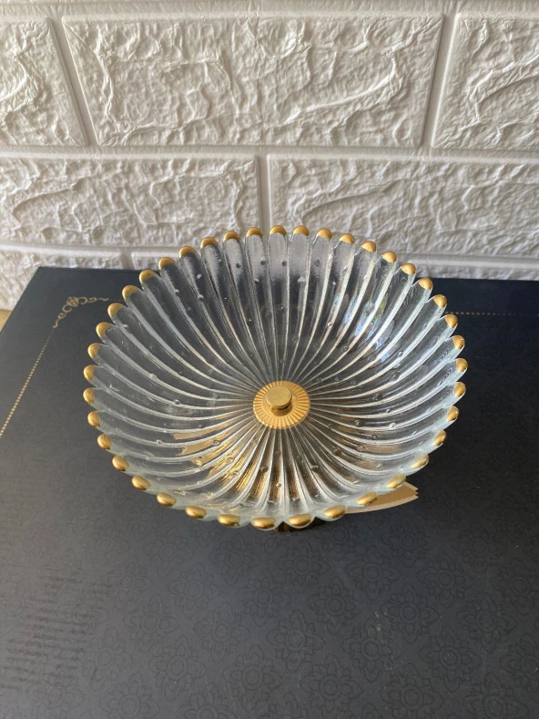Gold Detaylı Premium Şekerlik Ayaklı Cam Şekerlik 16 Cm - 2