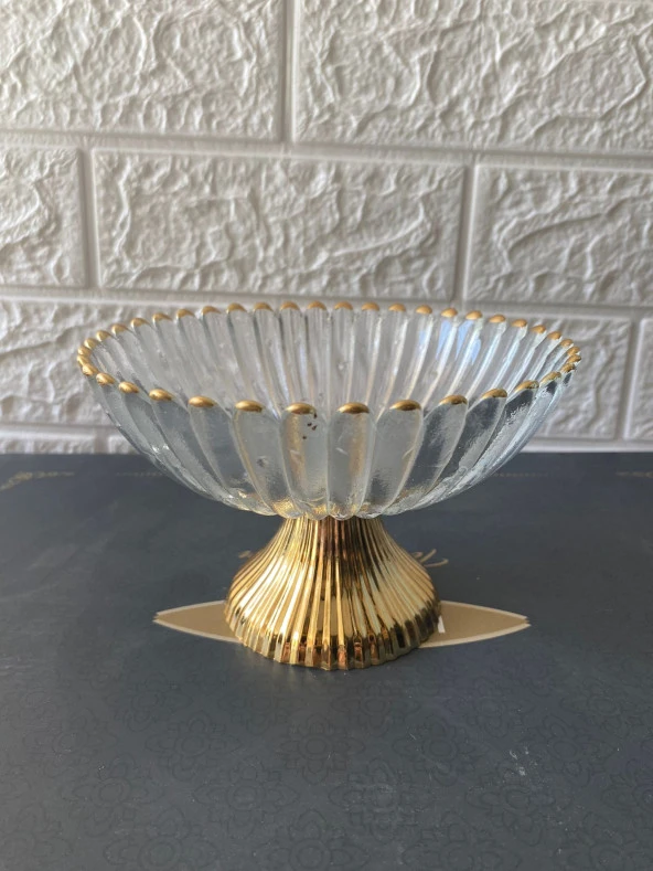 Gold Detaylı Premium Şekerlik Ayaklı Cam Şekerlik 16 Cm - 3