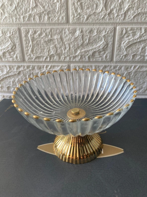 Gold Detaylı Premium Şekerlik Ayaklı Cam Şekerlik 16 Cm - 4