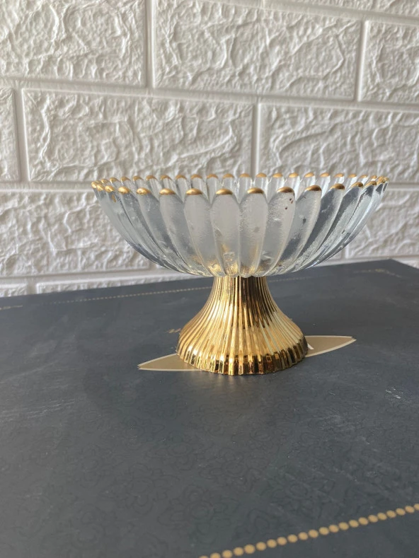 Gold Detaylı Premium Şekerlik Ayaklı Cam Şekerlik 16 Cm - 5