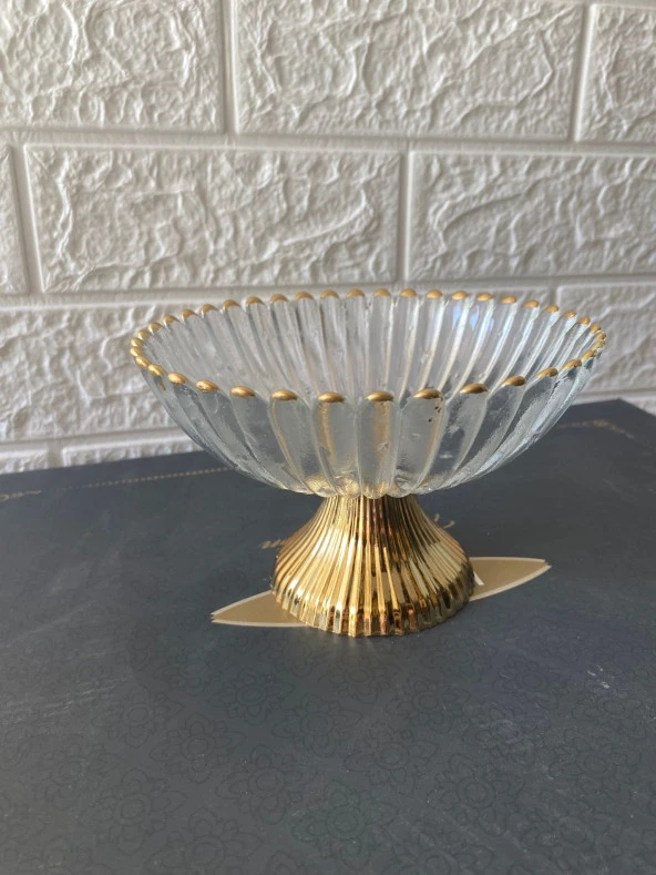 Gold Detaylı Premium Şekerlik Ayaklı Cam Şekerlik 16 Cm - 6