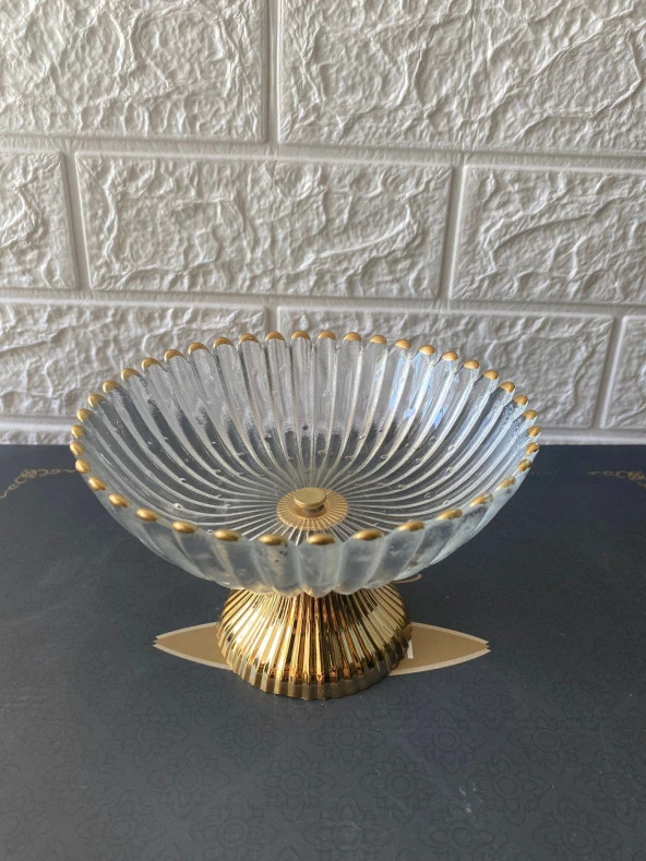 Gold Detaylı Premium Şekerlik Ayaklı Cam Şekerlik 16 Cm - 8