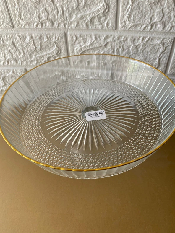 Gold Detaylı Ayaklı Meyve - Salata - Servis - Cam Sunum Kasesi Tabağı 25 Cm - 2