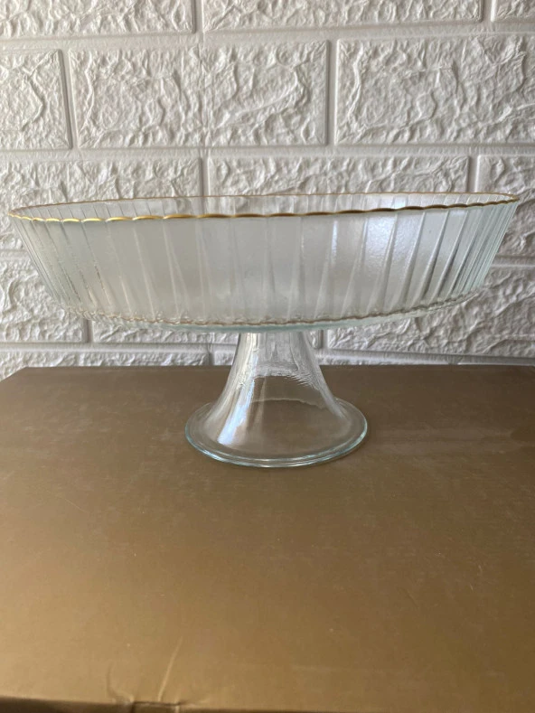 Gold Detaylı Ayaklı Meyve - Salata - Servis - Cam Sunum Kasesi Tabağı 25 Cm - 4