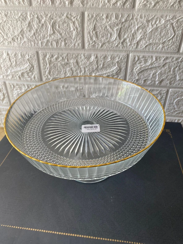 Gold Detaylı Ayaklı Meyve - Salata - Servis - Cam Sunum Kasesi Tabağı 25 Cm - 5