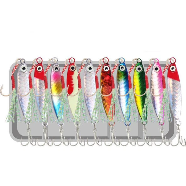 Valkyrie 10 Adet 20gr 6cm Kutulu Metal Rapala Jig Seti Balık Olta Yemi Parlak Gerçekçi Zoka