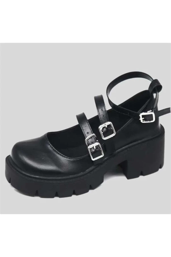 Touz Siyah Oxford Harajuku Tarz Bilek Toka Lolita Ayakkabı - 3