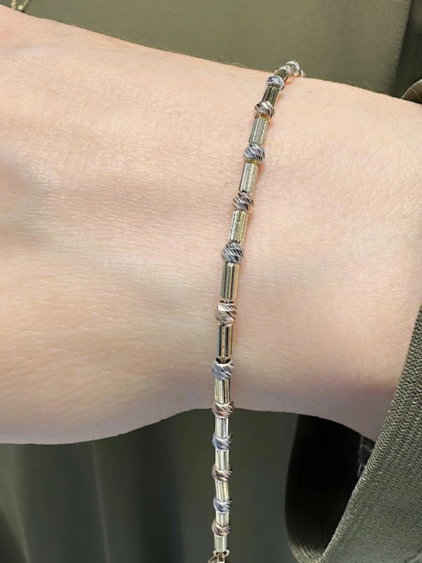 İtalyan Üst Kalite Dorikalı Küp Şık Zarif 14 Ayar Altın Bileklik - Resim 4