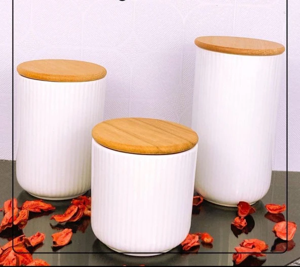 3 Adet Ahşap Vakumlu Kapaklı Kavanoz Seti 900ml+700ml+500ml - 2
