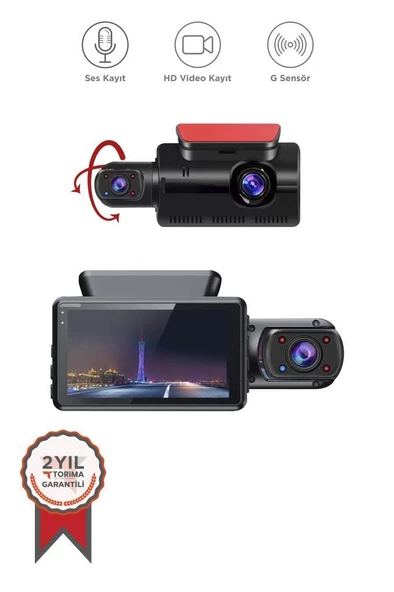 Torima TA-03 Siyah 1296p Araç içi 2 Kameralı Lcd Ekranlı Gece Görüşlü , G-sensörlü  Yol Kayıt Araç Kamerası