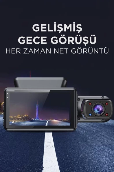 Torima TA-03 Siyah 1296p Araç içi 2 Kameralı Lcd Ekranlı Gece Görüşlü , G-sensörlü  Yol Kayıt Araç Kamerası - 4