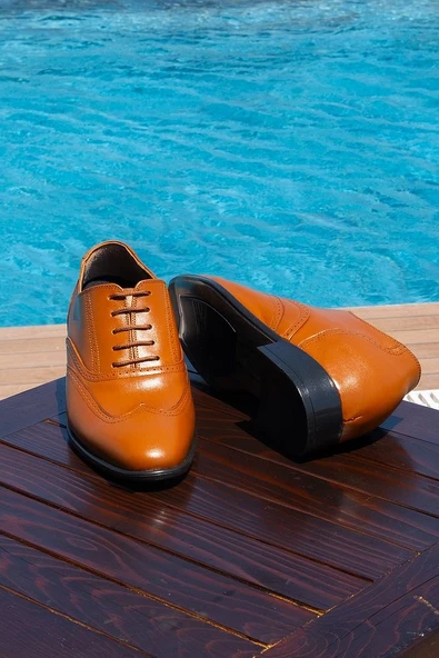 7 Cm Boy Uzatan Gizli Topuk Hakiki Deri El Yapımı Özel Koleksiyon Taba Klasik Ayakkabı, Kundura ürün görseli 1