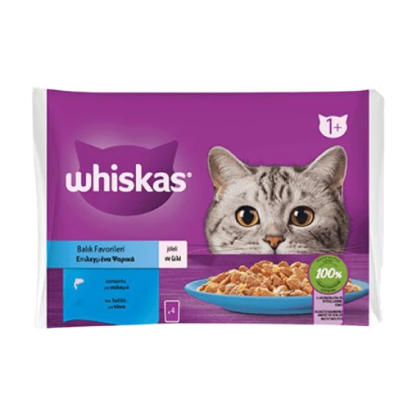 Whiskas Pouch Jöle İçinde Somonlu ve Ton Balıklı Yetişkin Kedi Konservesi 85gr (4'lü)