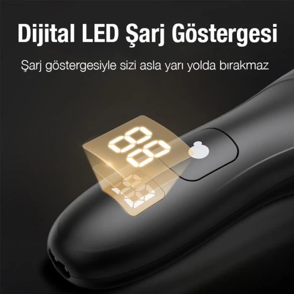 EZERE Saç sakal vücut tıraş makinesi Su Geçirmez Dijital Göstergeli Siyah - 2