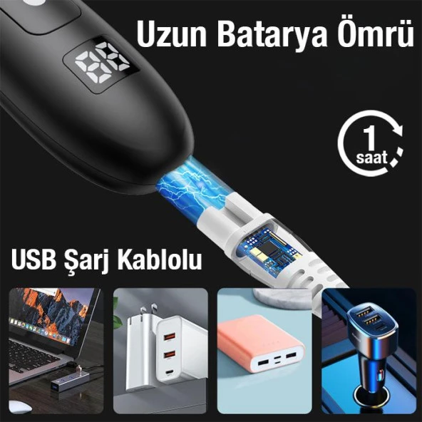 EZERE Saç sakal vücut tıraş makinesi Su Geçirmez Dijital Göstergeli Siyah - 3