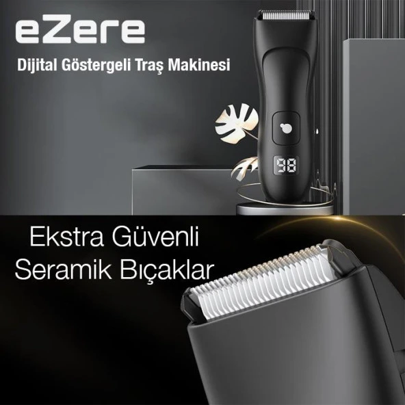 EZERE Saç sakal vücut tıraş makinesi Su Geçirmez Dijital Göstergeli Siyah - 4