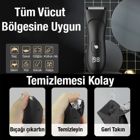 EZERE Saç sakal vücut tıraş makinesi Su Geçirmez Dijital Göstergeli Siyah - 5