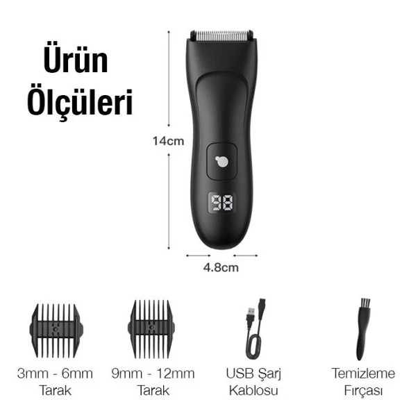 EZERE Saç sakal vücut tıraş makinesi Su Geçirmez Dijital Göstergeli Siyah - 8