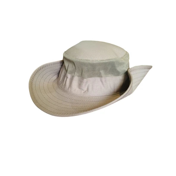 Yazlık Fötr Şapka Bej Renkli Fileli Şapka - Resim 2