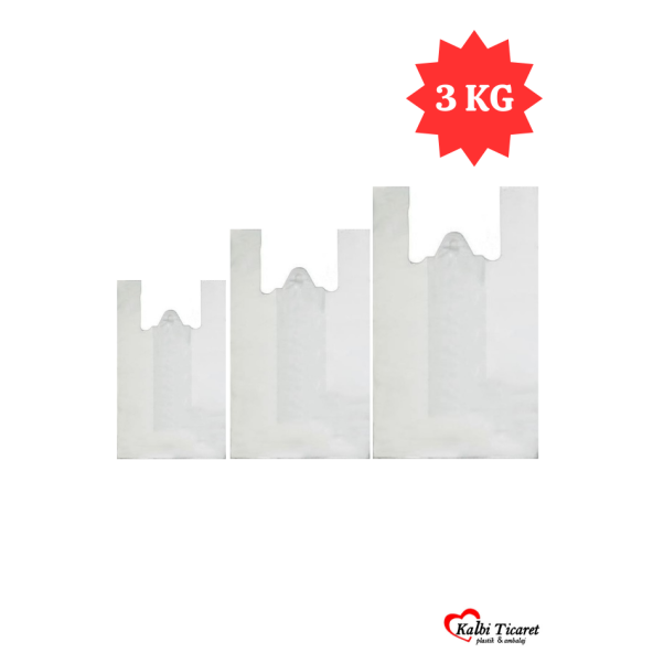 Kırık Beyaz Kalın Poşet 3'lü Set (küçük, Orta, Büyük)3 Kg Market Manav Poşeti Hışır Atlet Poşet Çöp Poşeti