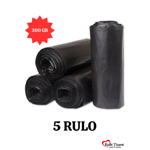 Kalın Çöp Torbası 300 gr X 5 Rulo Siyah Çöp Poşeti 80x110 Cm Jumbo Endüstriyel Çöp Torbası