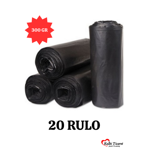 Kalın Çöp Torbası 300 gr X 20 Rulo Siyah Çöp Poşeti 80x110 Cm Jumbo Endüstriyel Çöp Torbası