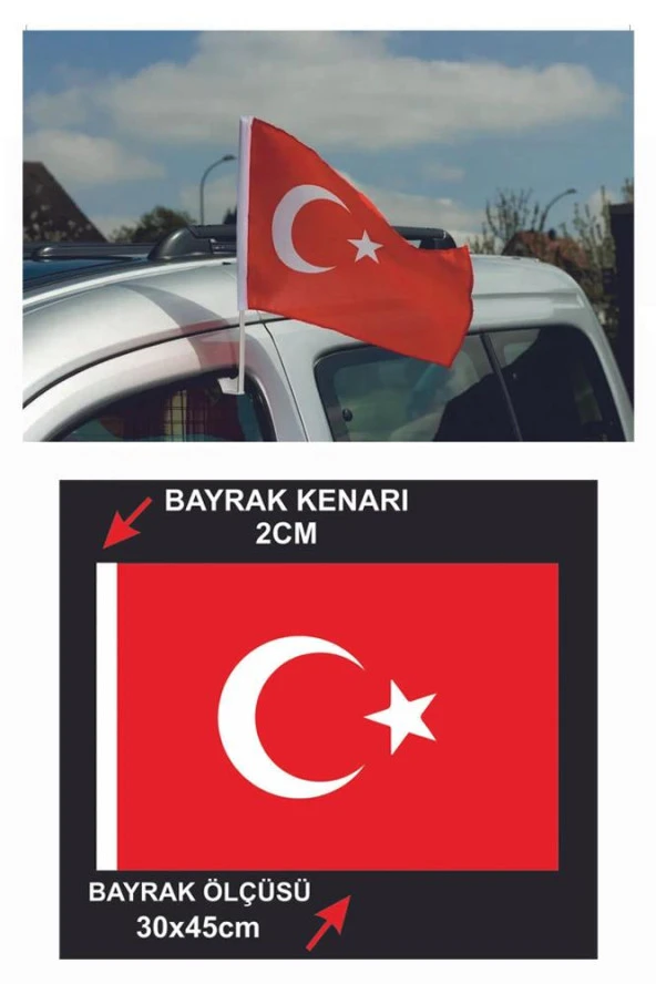 Plastik Otofors Bayrak 30x45 cm 10 Adet Konvoy ve Araç  Bayrağı Cama Takılan Bayrak Türk Bayrağı Oto Fors - 2