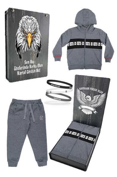 Beşiktaş Orijinal Çocuk Kapüşonlu Eşofman Takımı - 7