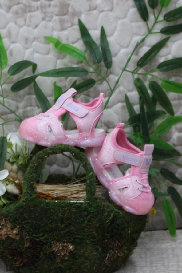 Vicco 321.E24Y.211 Monrovia Pembe Rahat Esnek Işıklı Kız Çocuk Sandalet - Resim 5