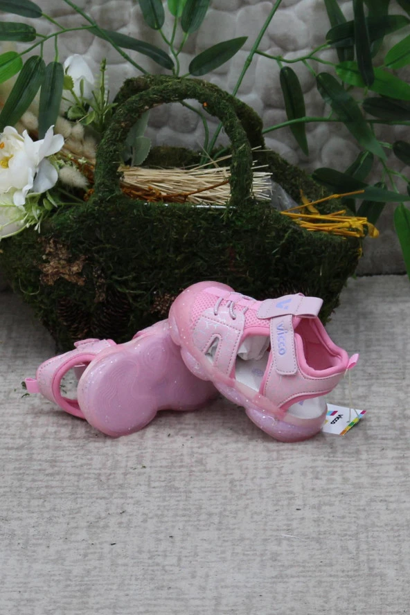 Vicco 321.E24Y.211 Monrovia Pembe Rahat Esnek Işıklı Kız Çocuk Sandalet - Resim 2