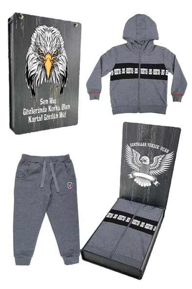 Beşiktaş Orijinal Çocuk Kapüşonlu Eşofman Takımı - 6