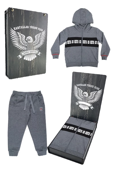 Beşiktaş Orijinal Çocuk Kapüşonlu Eşofman Takımı - 8