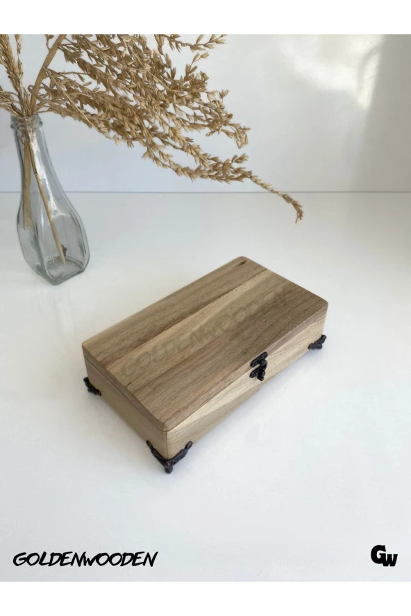 Doğal Ahşap Takı Kutusu Ahşap Saklama Kutusu(CEVİZ)(BOY:20CM EN:11CM YÜK:6CM) - Resim 2