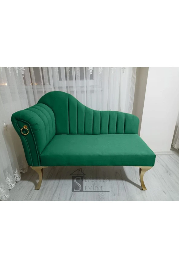 Sepetten Evine 110 cm Zümrüt Yeşil Renk ,yeni Nesil Çizgi Model Josefin Köşe Bench Gold Ayak