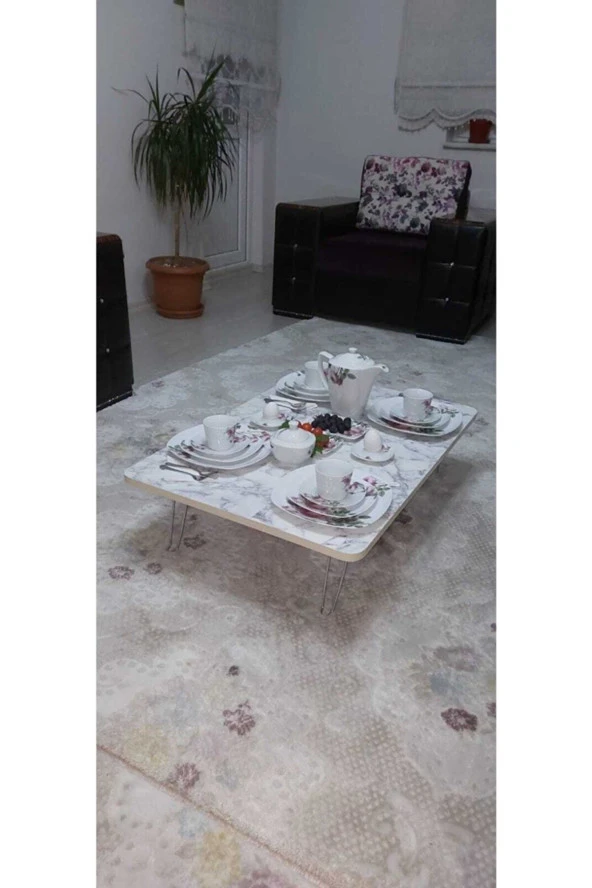 Sepetten Evine Katlanabilir Ayaklı, Dikdörtgen Yer Sofrası 60x90