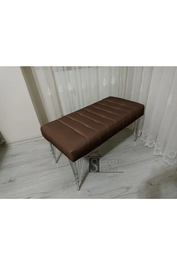 Sepetten Evine Çizgi Model Bench Puf Metal Krom Ayak