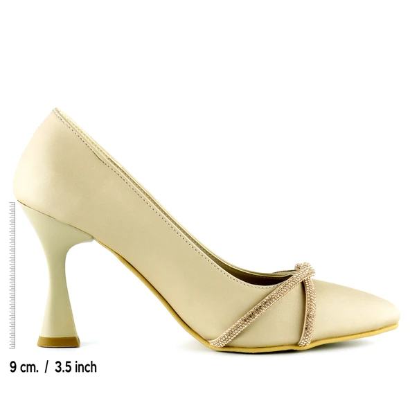Erkan Saçmacı Abby Ten Saten Burma Taşlı Sivri Burun Kadeh Topuklu Abiye Ayakkabı - Resim 2