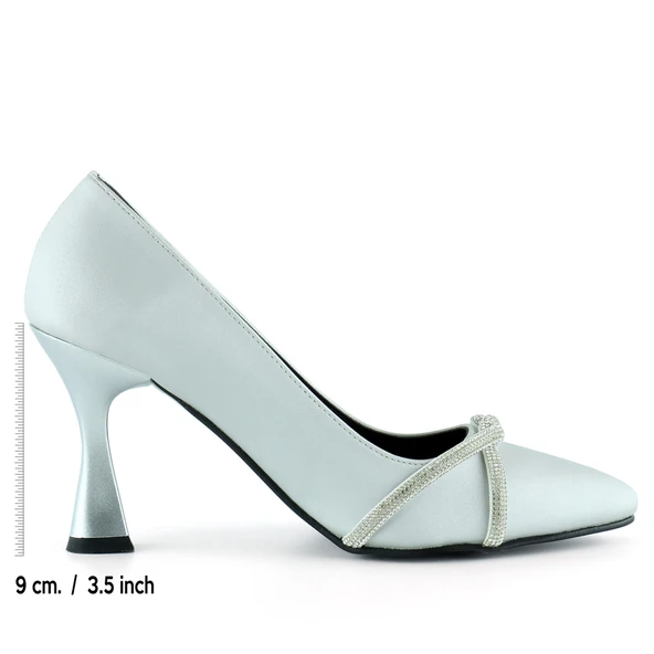 Erkan Saçmacı Abby Gümüş Saten Burma Taşlı Sivri Burun Kadeh Topuklu Abiye Ayakkabı - 2