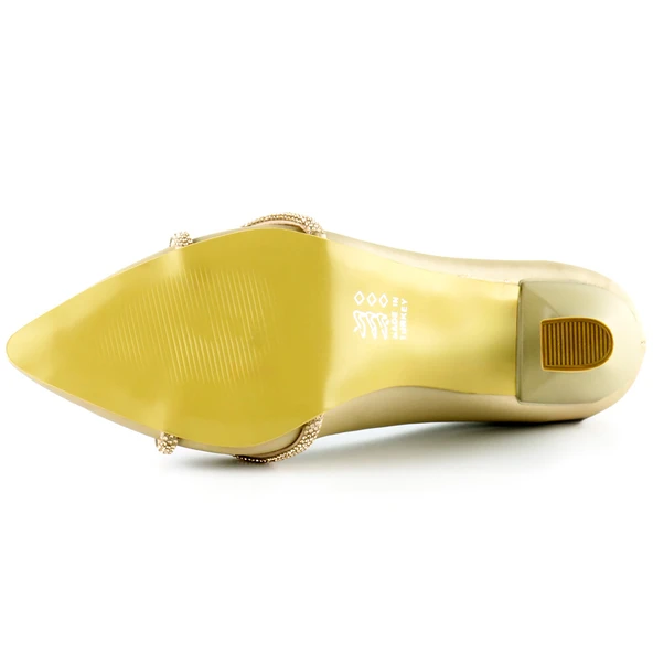 Erkan Saçmacı Abby Ten Saten Burma Taşlı Sivri Burun Kadeh Topuklu Abiye Ayakkabı - Resim 5