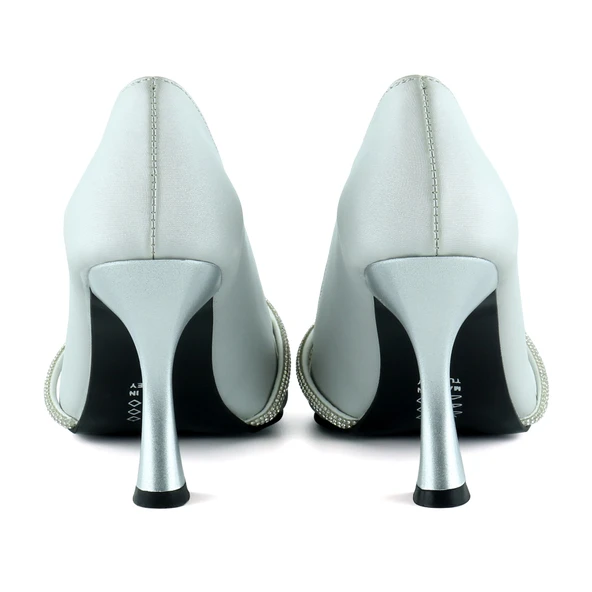 Erkan Saçmacı Abby Gümüş Saten Burma Taşlı Sivri Burun Kadeh Topuklu Abiye Ayakkabı - 4