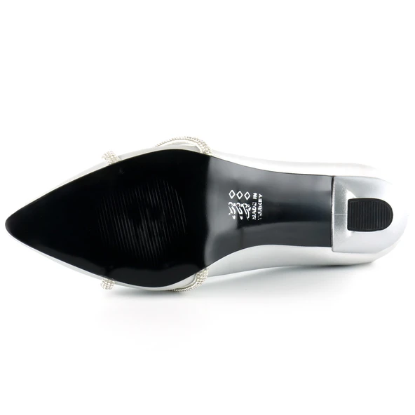 Erkan Saçmacı Abby Gümüş Saten Burma Taşlı Sivri Burun Kadeh Topuklu Abiye Ayakkabı - 5