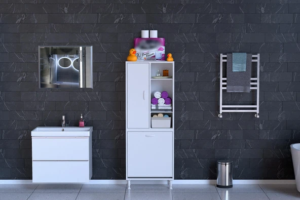 Modilayn İNCİ 55x160 cm Kirli Çamaşır Sepetli Banyo Dolabı - 3