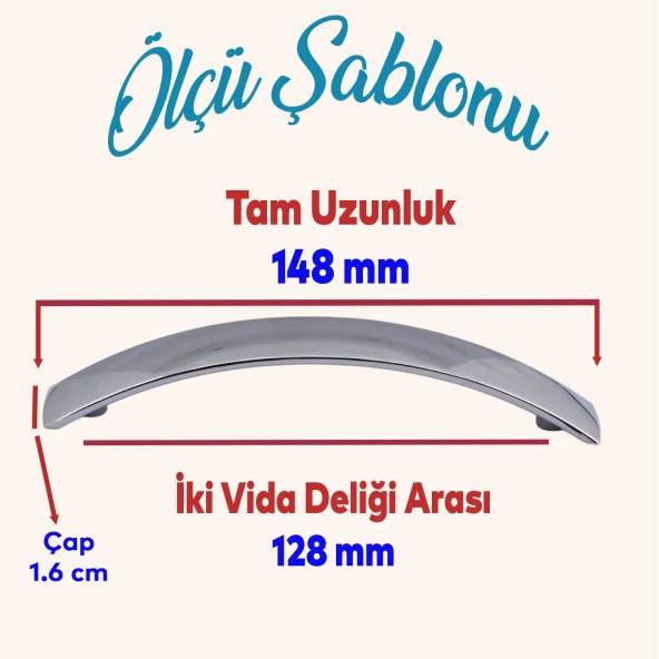 Mobilya Mutfak Dolabı Çekmece Dolap Kapak Kulpu Kulbu Krom 128 mm Metal Kulp - Resim 2