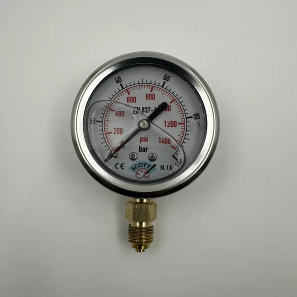Manometre Gliserinli Alttan Çıkışlı Q63 - 0 - 100 Bar 1/4 - Resim 3