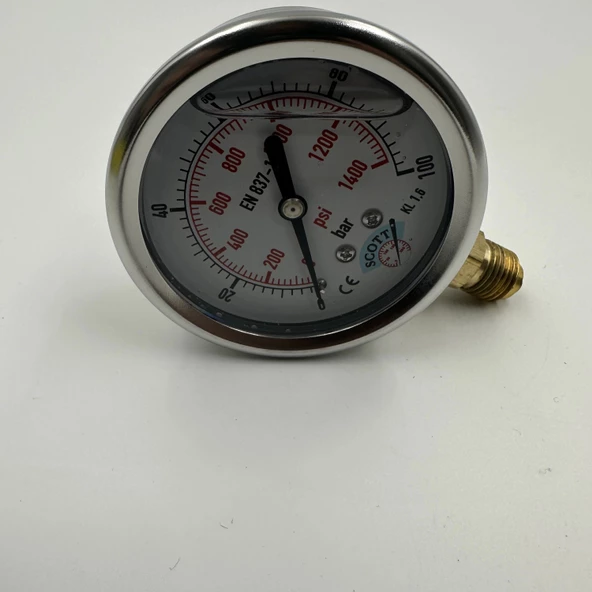 Manometre Gliserinli Alttan Çıkışlı Q63 - 0 - 100 Bar 1/4 - Resim 4