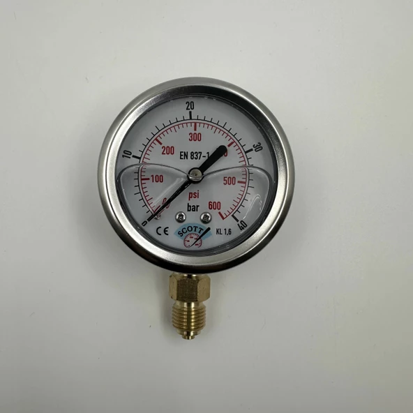 Manometre Gliserinli Alttan Çıkışlı Q63 - 0 - 40 Bar 1/4 - Resim 2
